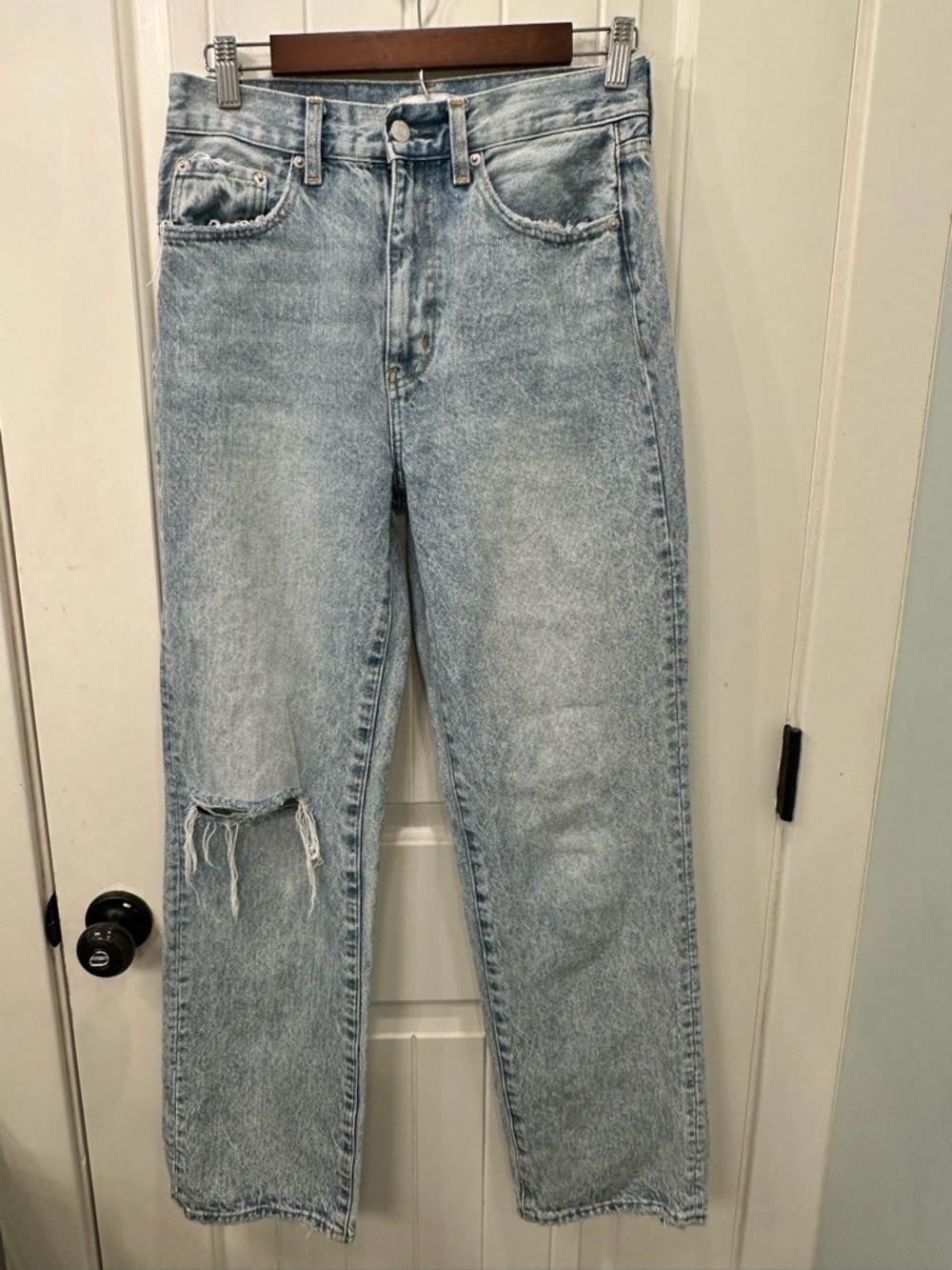 Pistola Lennon High Rise Distressed Straight Crop Jeans Chime Hemp Blend 27